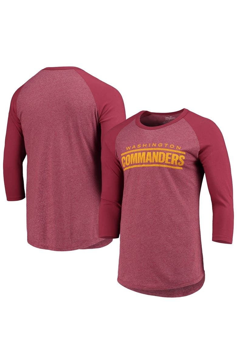 Majestic Threads Men's Washington Commanders Majestic Threads Burgundy Wordmark 3/4-Sleeve Raglan Tri-Blend T-Shirt, Main, color, Burgundy
