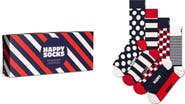 Happy Socks Classic Dot & Stripe 4-Pack Cotton Blend Crew Socks Gift Set