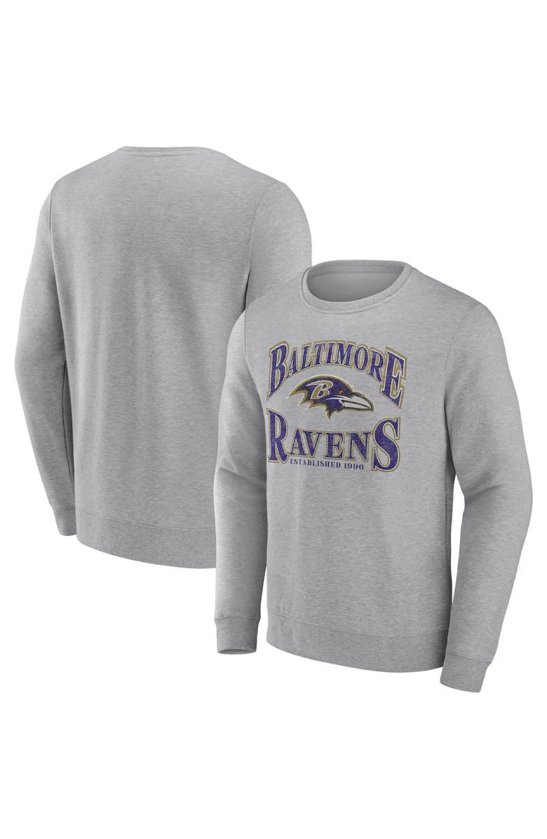 FANATICS Men's Fanatics Branded Heathered Charcoal Baltimore Ravens Playability Pullover Sweatshirt, Main, color, 