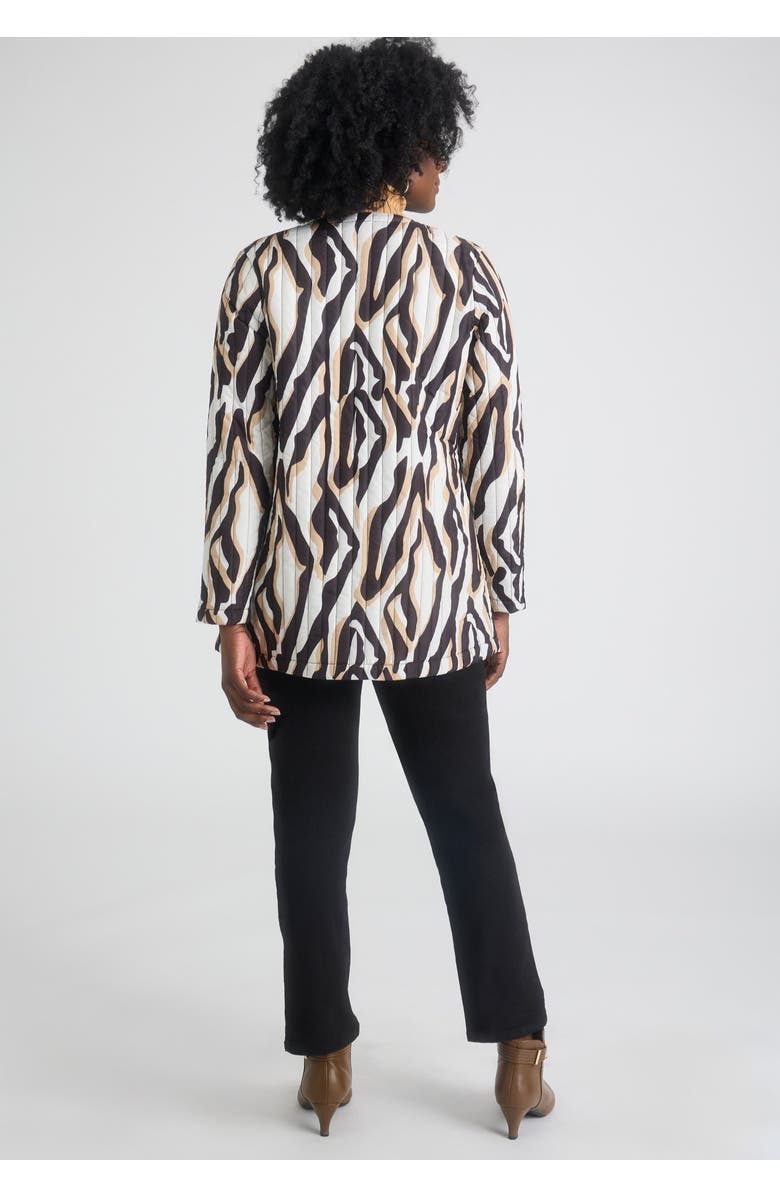 Jessica London Collarless Quilted Jacket, Alternate, color, Ivory Abstract Zebra