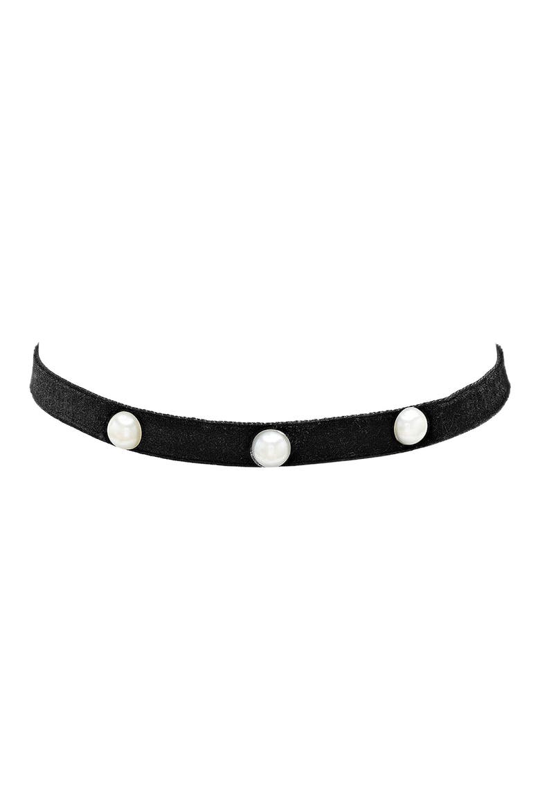 Simulated Pearl Velvet Choker Necklace, Main, color, BLACK