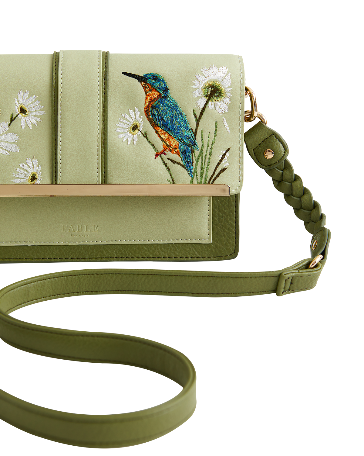 Fable England Embroidered Kingfisher Cross Body Bag, Alternate, color, Pastel Green