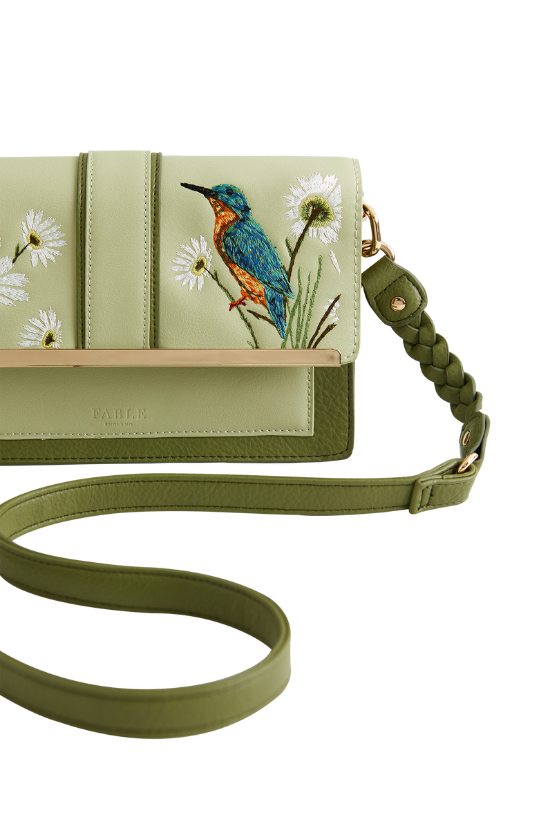 Fable England Embroidered Kingfisher Cross Body Bag, Alternate, color, Pastel Green