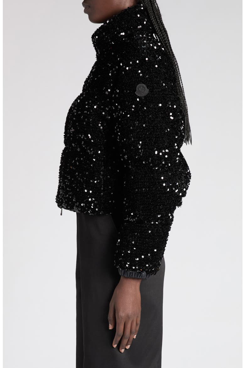 Louvi Sequin Faux Shearling Down Jacket, Alternate, color, BLACK