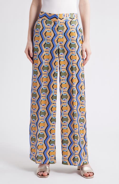 Tahari Asl Geo Print Wide Leg Satin Pants In Multi