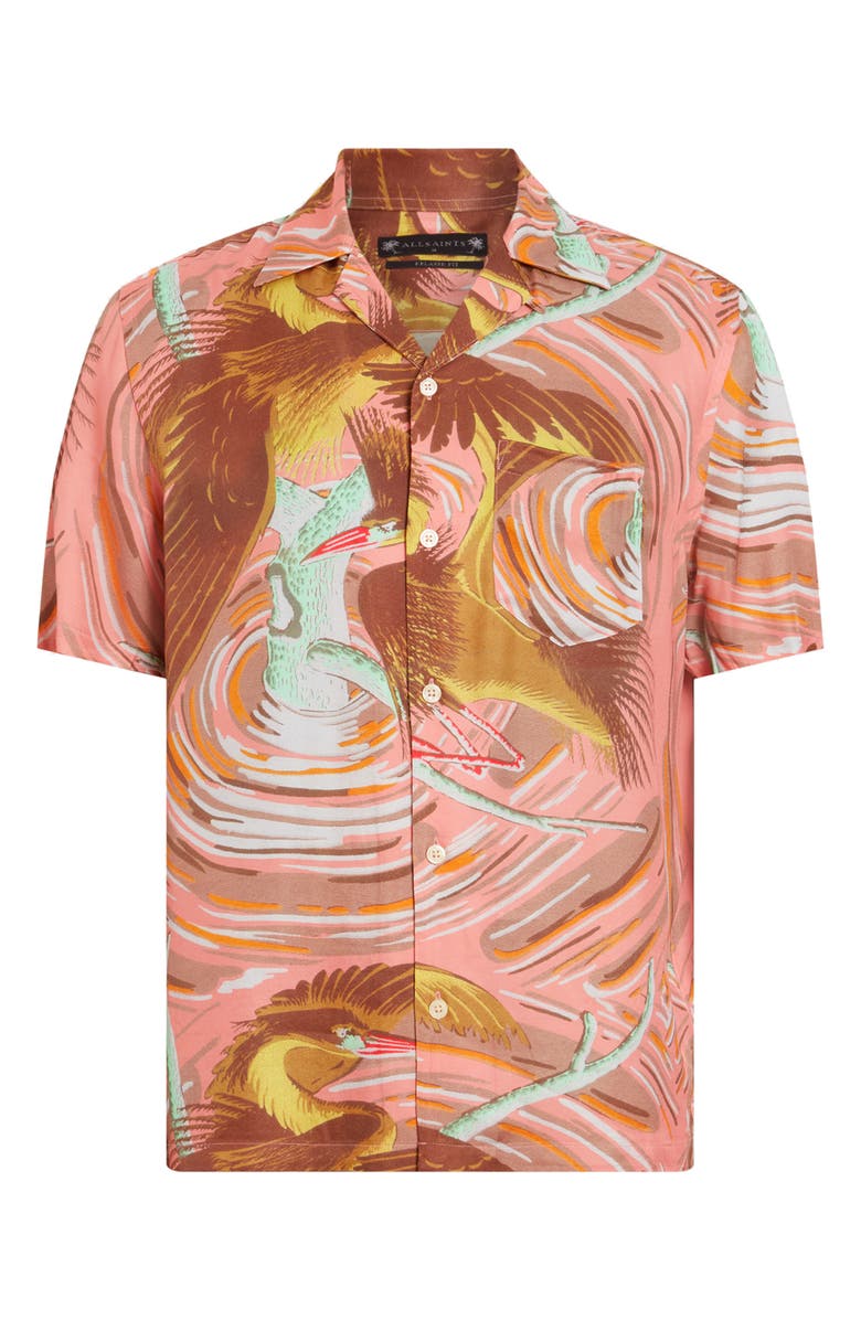 AllSaints Matsuri Short Sleeve Camp Shirt, Alternate, color, Paradise Pink