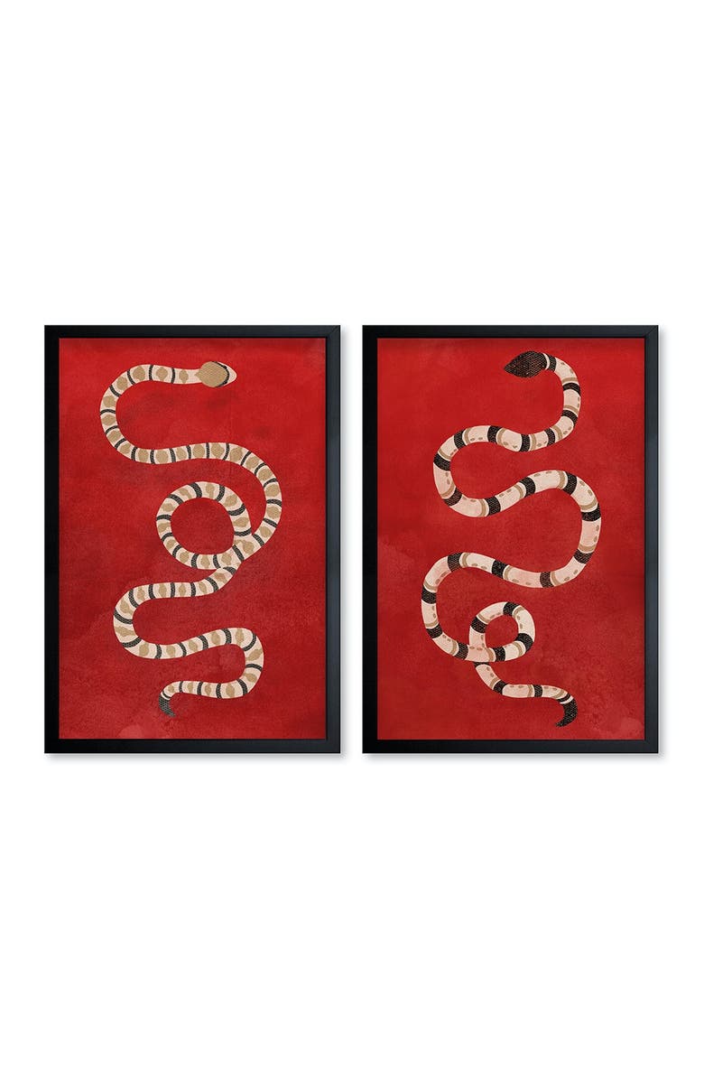 Wynwood Studio Ruby Snake Set Red Animals Framed Wall Art Set - Set of 2, Main, color,