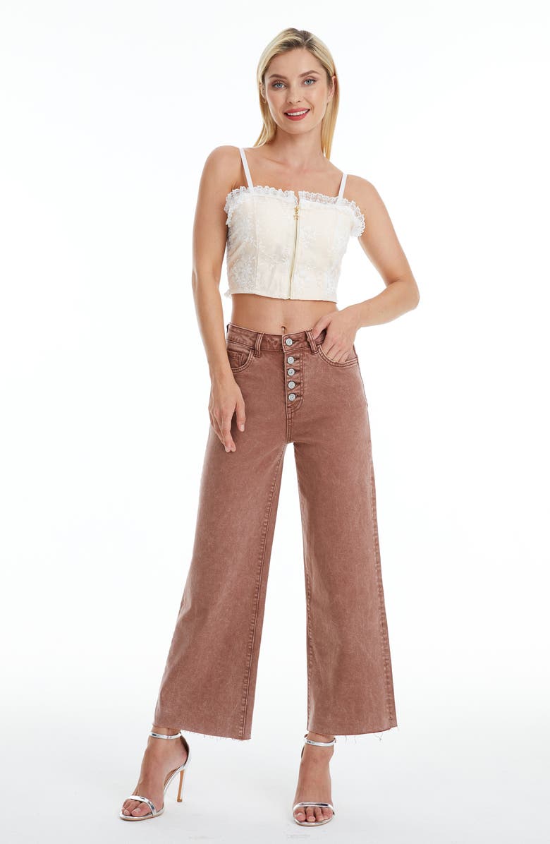 Bayeas High Waist Raw Hem Ankle Wide Leg Jeans, Alternate, color, Cappuccino