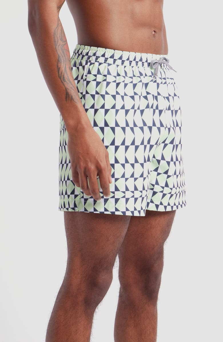 Open Edit Recycled Volley Swim Trunks, Alternate, color, Green Delicacy Diamond Grid