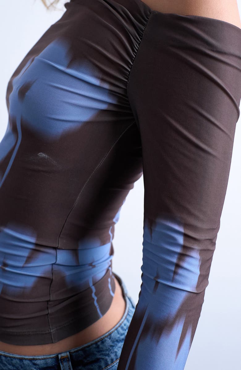 Topshop Floral Ruched One-Shoulder Top, Alternate, color, Brown