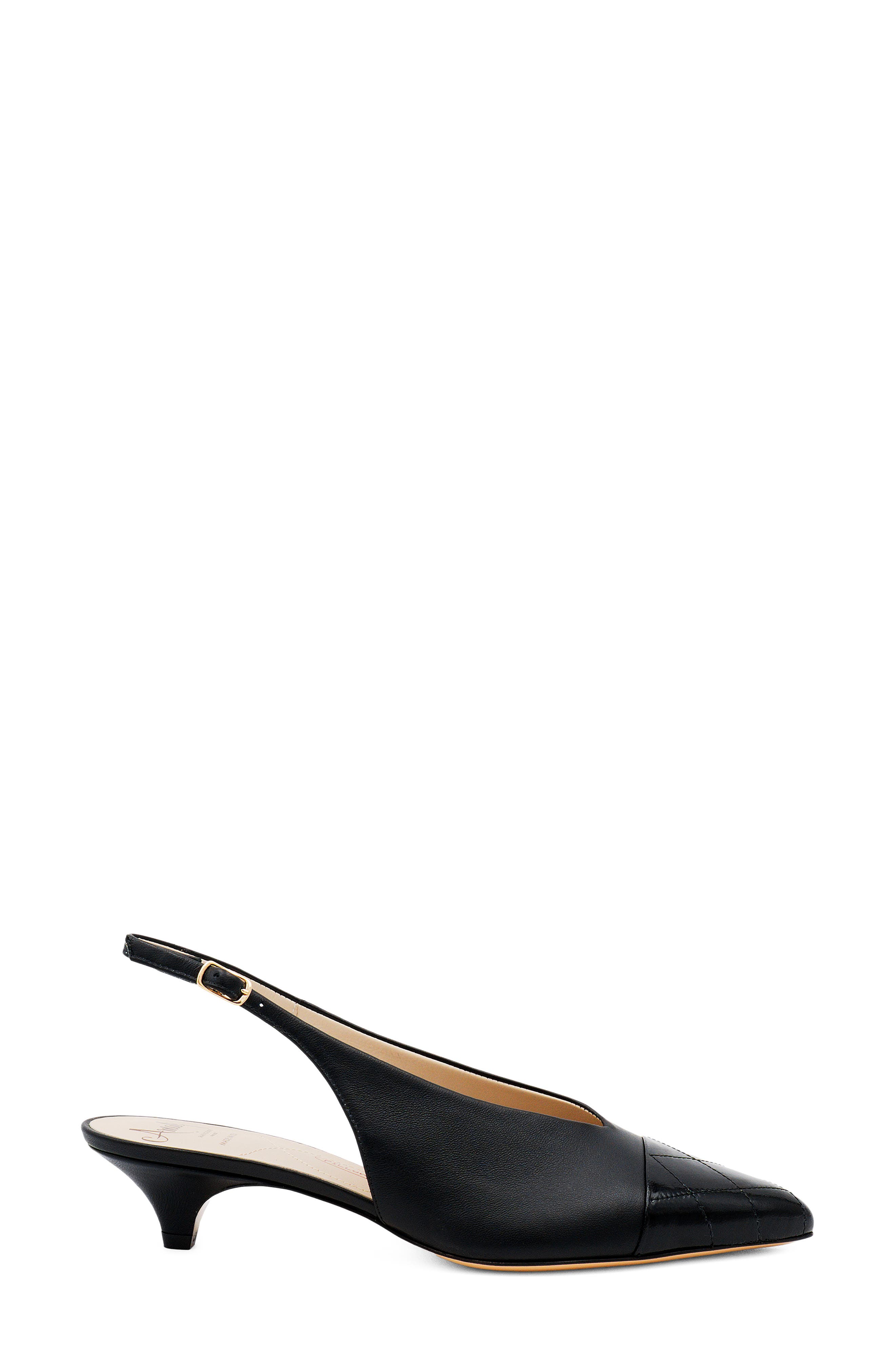 Amalfi by Rangoni Accento Slingback Pointed Cap Toe Kitten Heel Pump, Alternate, color, Black Etoile/ Black Soft Print