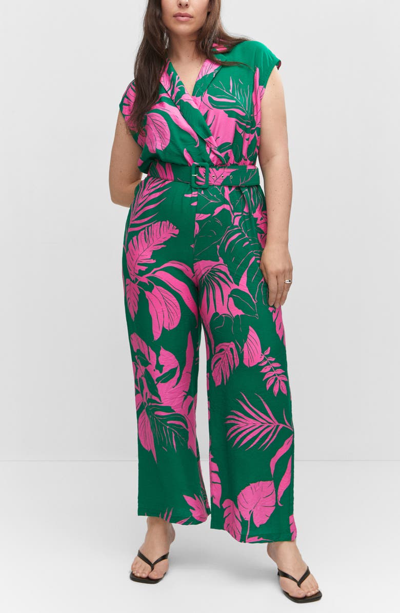 MANGO Print Belted Wide Leg Jumpsuit, Alternate, color, 
