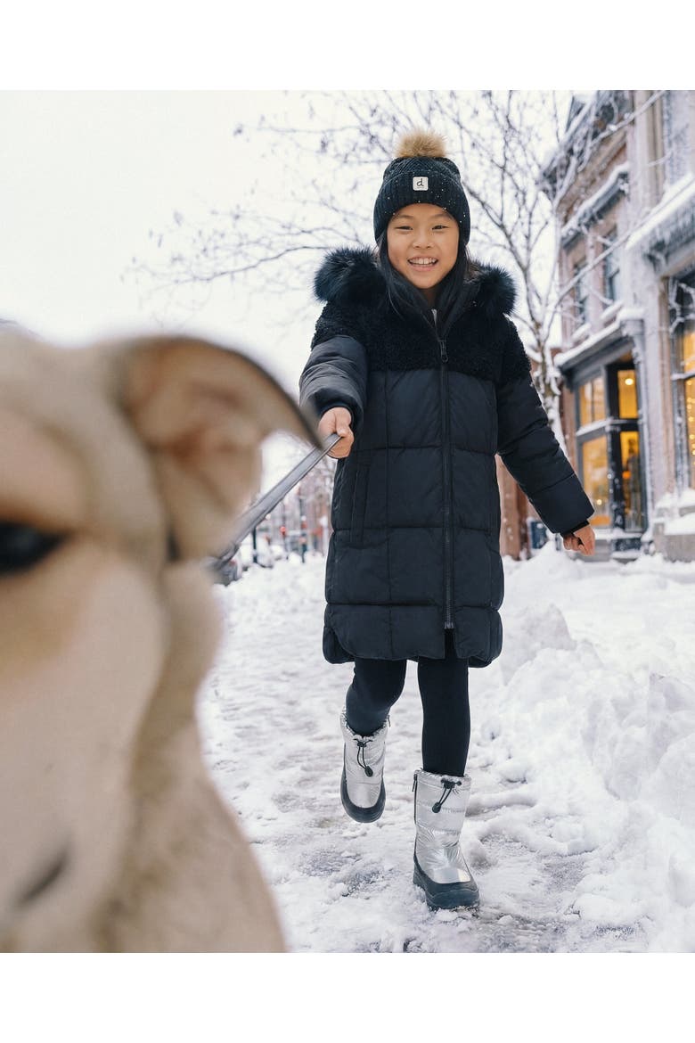 Long Fleece Lined Faux Fur Hood Winter Puffer Coat, Alternate, color, Black
