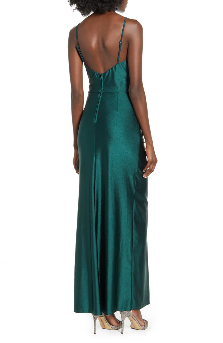 Speechless Ruched Side Slit Stretch Satin Maxi Dress, Alternate, color, 