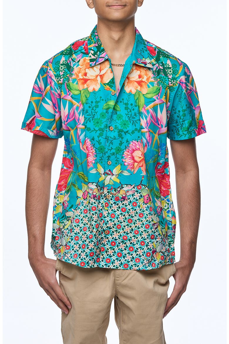 Printed Camp Shirt, Main, color, AQUA