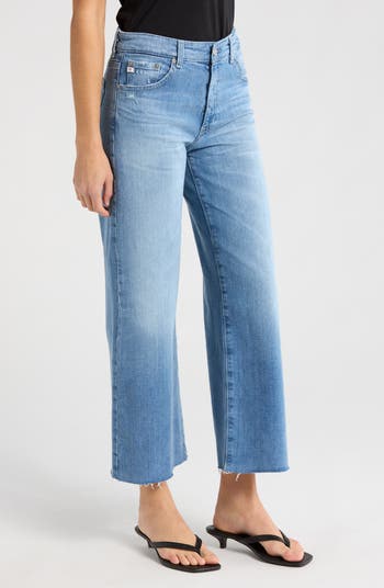 Saige Raw Hem Mid Rise Ankle Wide Leg Jeans