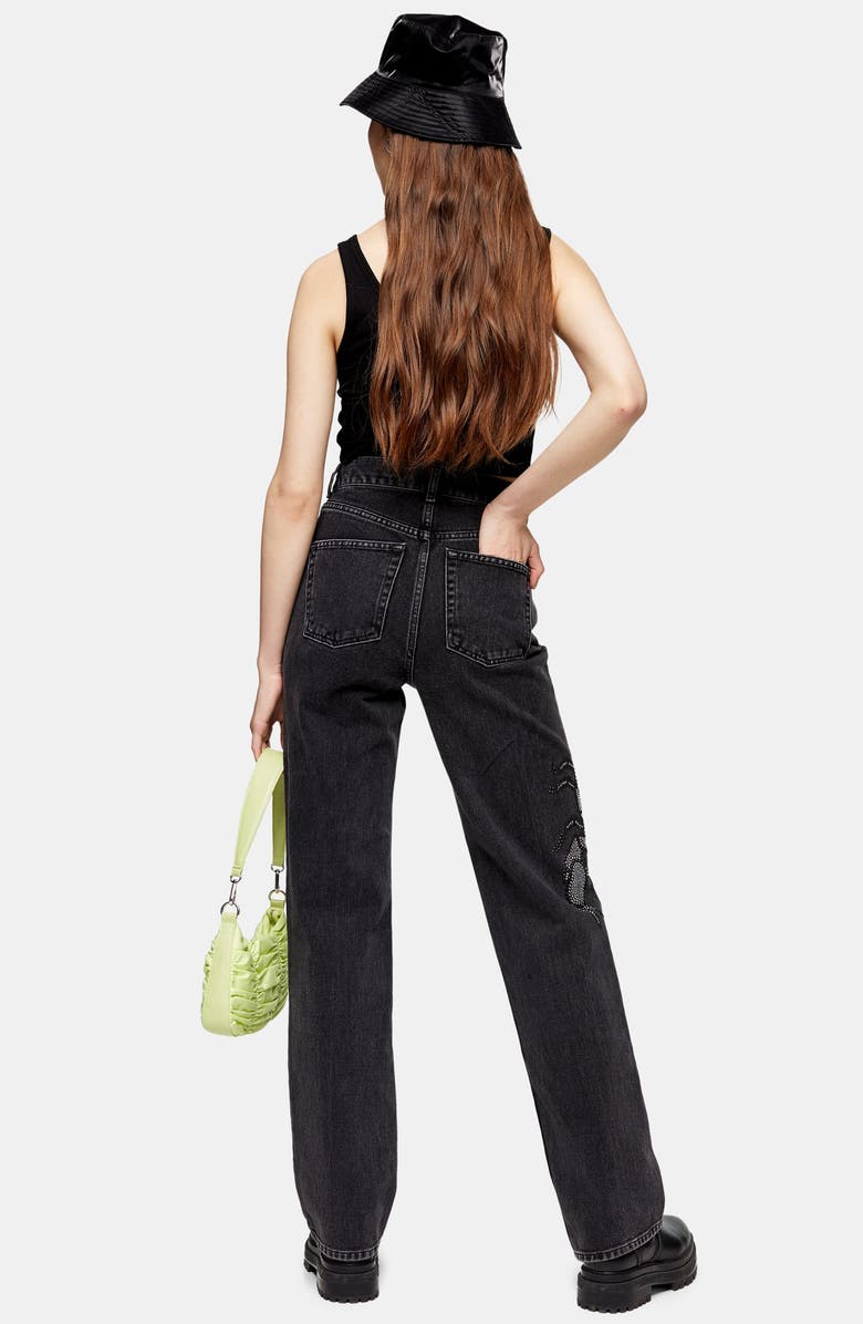 Topshop Crystal Scorpion Runway Wide Leg Jeans, Alternate, color, 