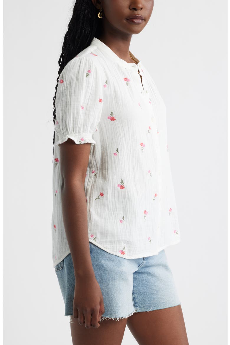 Short Sleeve Embroidered Flower Cotton Popover Top, Alternate, color, IVORY- PINK TOSSED BLOSSOMS