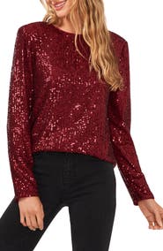 CeCe Sequin Long Sleeve Top