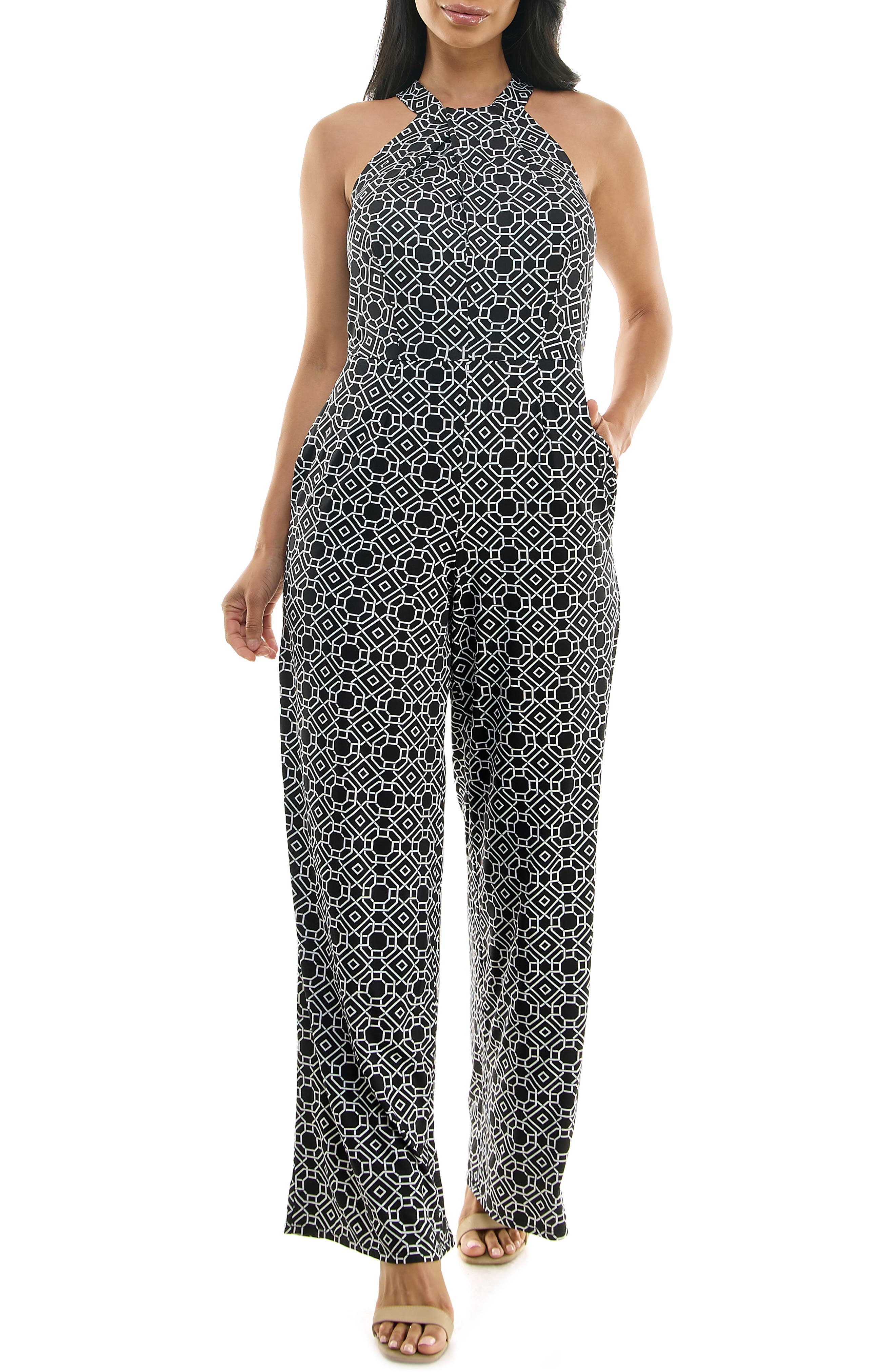Nina Leonard Twisted Halter Neck Jumpsuit