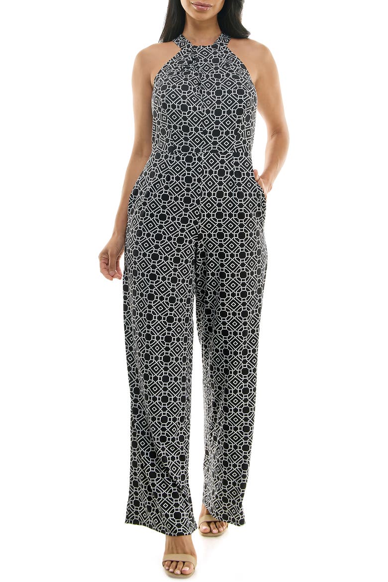 Twisted Halter Neck Jumpsuit, Main, color, BLACK/ WHITE