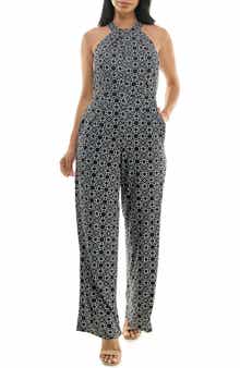 Nina Leonard Twisted Halter Neck Jumpsuit