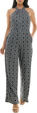 Nina Leonard Twisted Halter Neck Jumpsuit