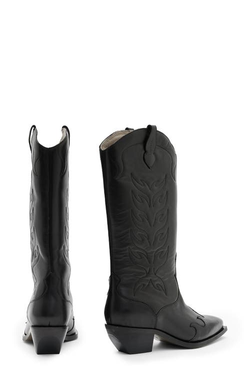 Allsaints Womens Black Dolly Embroidered-stitch Leather Western Boots In Black