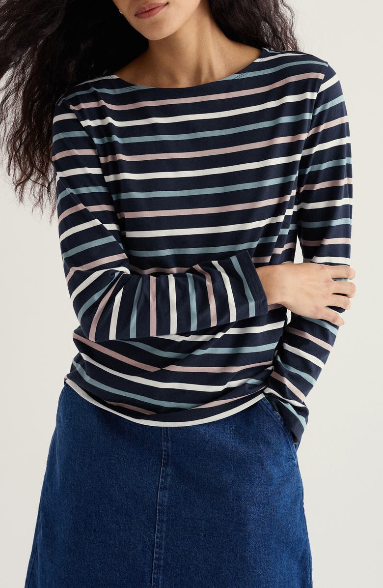 Seasalt Cornwall Sailor Stripe Organic Cotton Top, Main, color, Tri Breton Parsnip