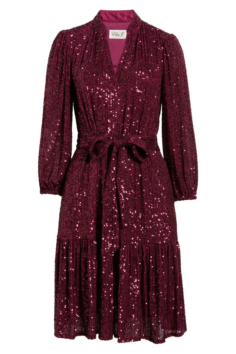Sequin Belted Dress, Alternate, color, BERRY