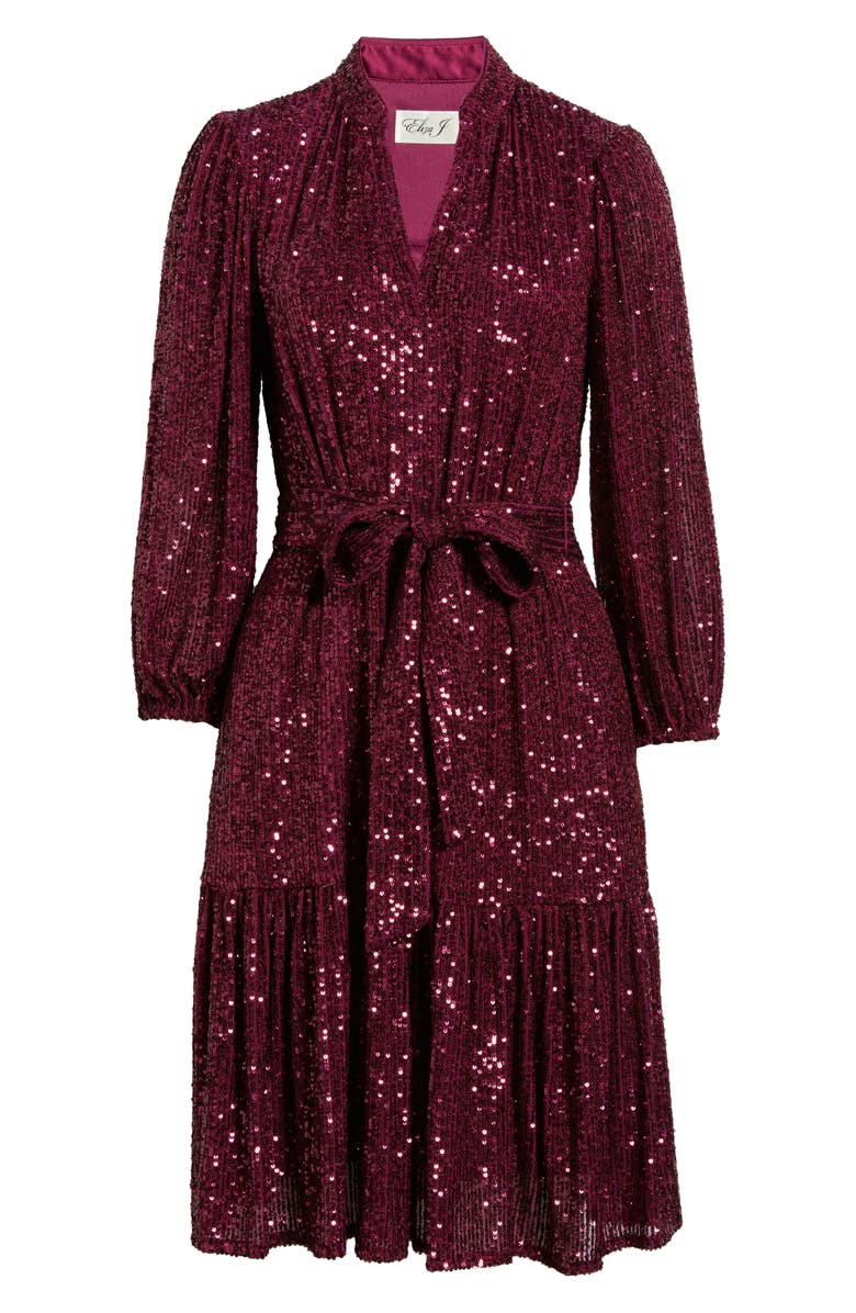 Eliza J Sequin Belted Dress, Alternate, color, Berry