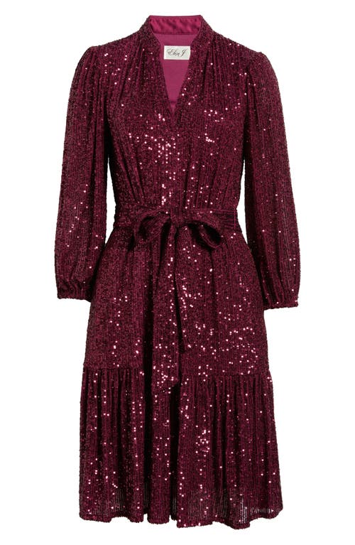 Eliza J Sequin Belted Dress In Purple