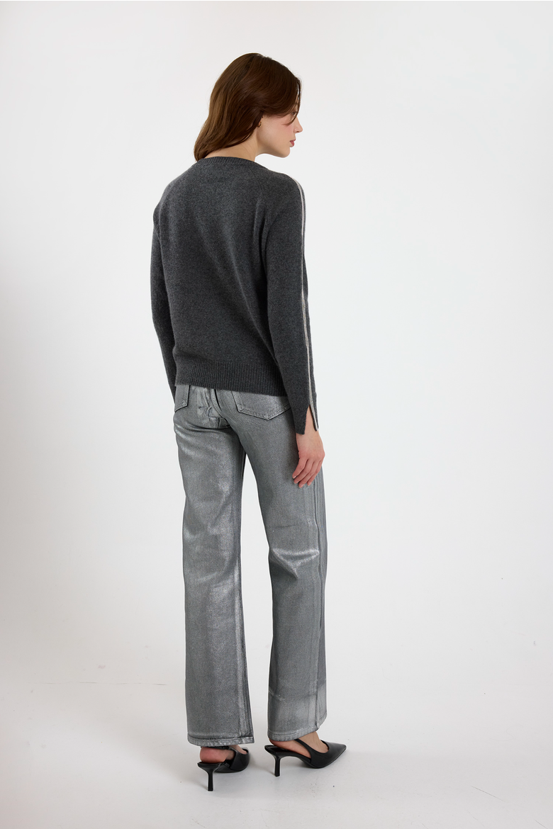 Split Cuff Crew Neck 100% Cashmere Sweater, Alternate, color, DERBY GREY