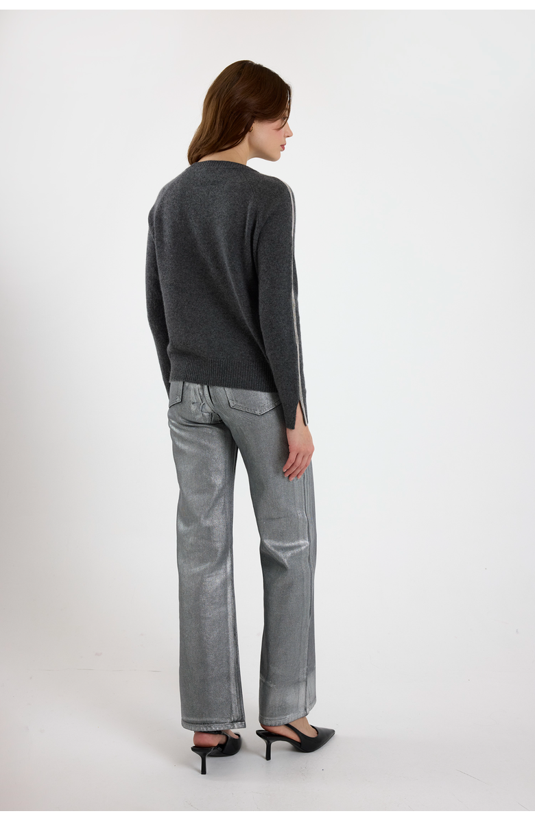 Brodie Pure Cashmere Split Cuff Crew Neck 100% Cashmere Sweater, Alternate, color, Derby Grey