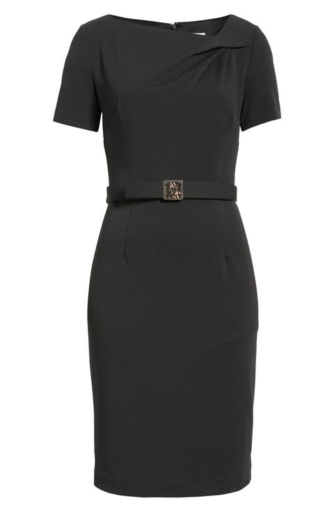 Asymmetric Neck Scuba Crepe Sheath Dress