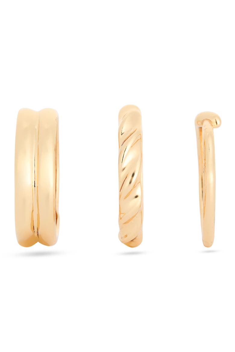 Set of 3 Textured Band Rings, Alternate, color, GOLD