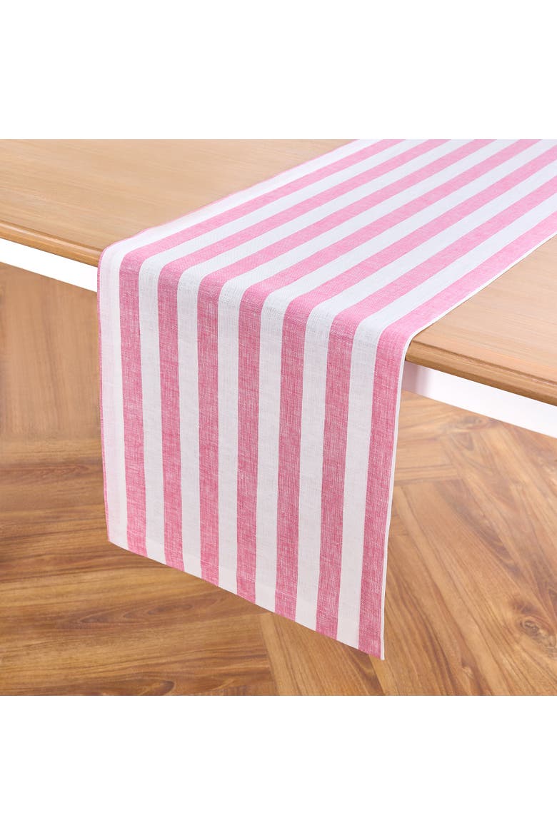 Linen Table Runner - Sorrento Stripe, Alternate, color, Chateau Rose and White