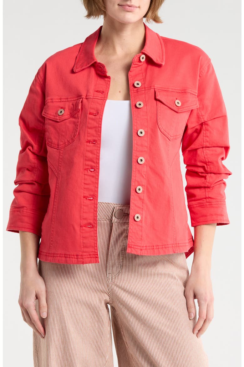 Cinch Sleeve Denim Jacket, Main, color, LOBSTER