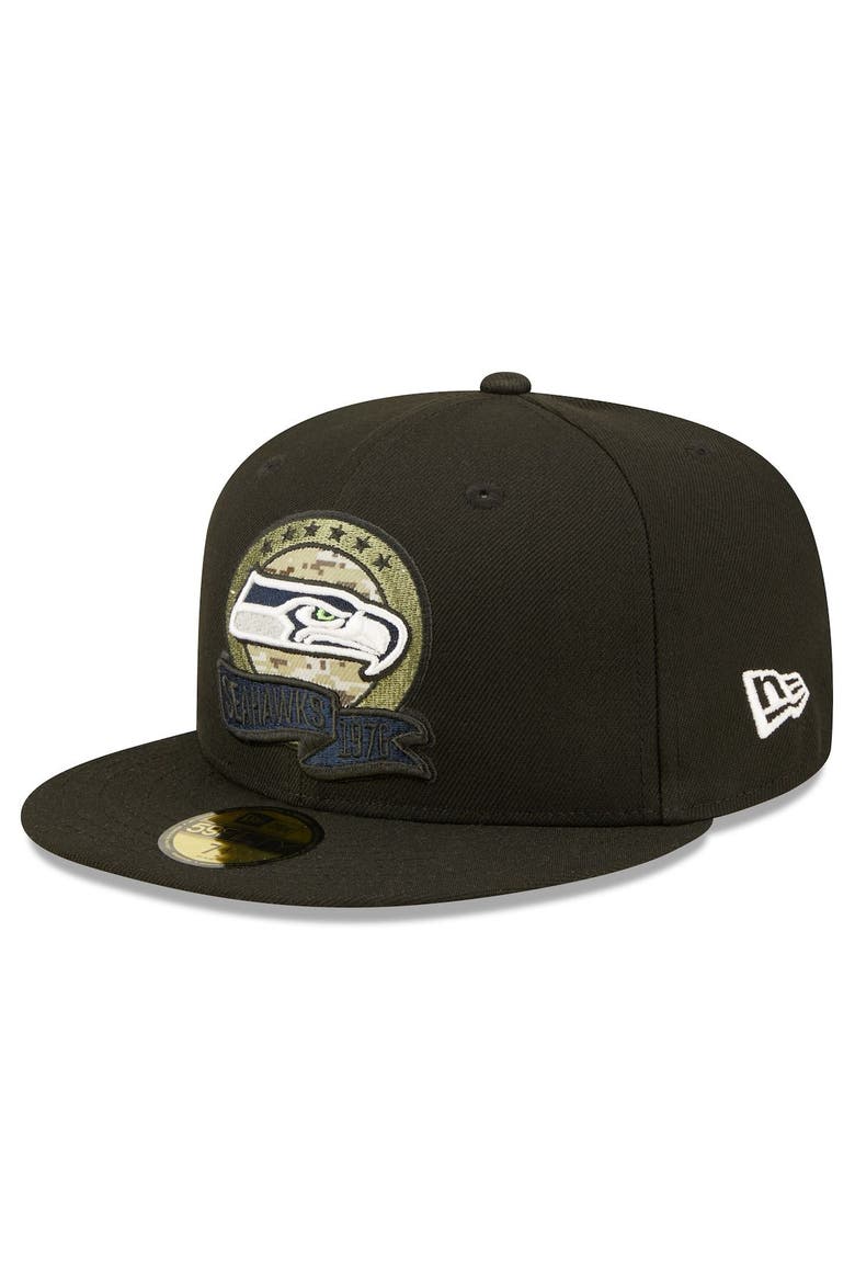 Men's New Era Black Seattle Seahawks 2022 Salute To Service 59FIFTY Fitted Hat, Alternate, color, Black