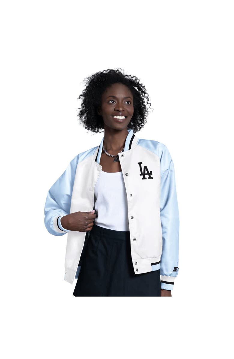STARTER Women's Starter Light Blue/White Los Angeles Dodgers Blitz Varsity Raglan Full-Snap Satin Jacket, Main, color, Light Blue