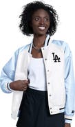 STARTER Women's Starter Light Blue/White Los Angeles Dodgers Blitz Varsity Raglan Full-Snap Satin Jacket