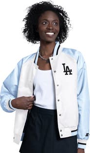 STARTER Women's Starter Light Blue/White Los Angeles Dodgers Blitz Varsity Raglan Full-Snap Satin Jacket