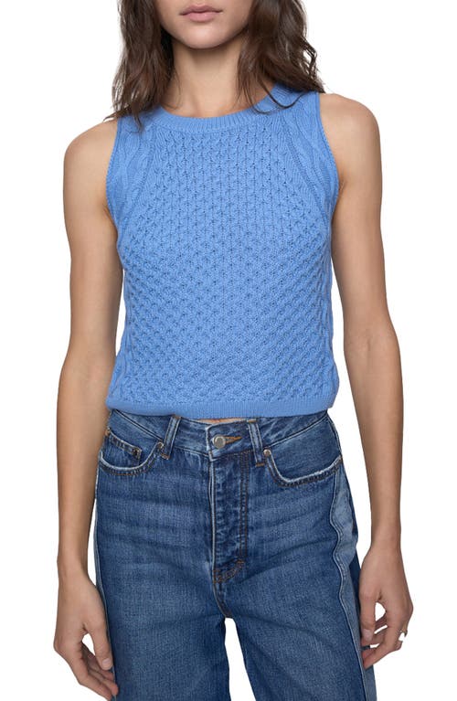 Rebecca Minkoff Palmer Cable Stitch Sleeveless Sweater In Azure