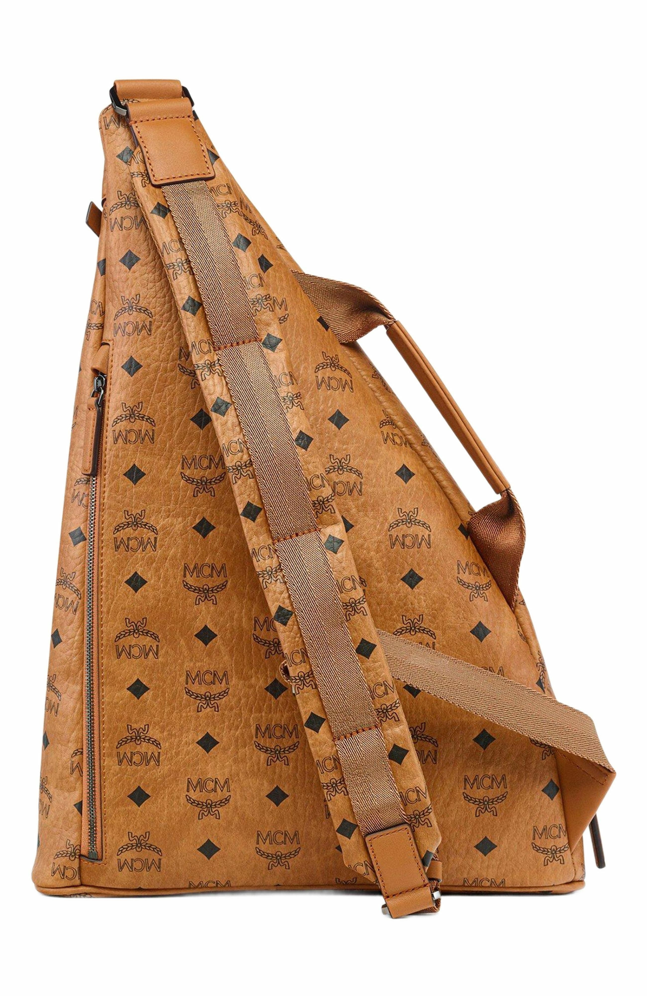 MCM Aren Sling in Visetos, Alternate, color, Cognac