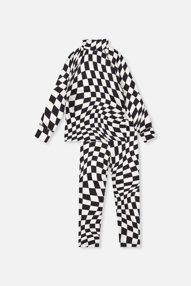 Two Piece Checkered Brushed Top & Pants Thermal Underwear, Alternate, color, White Checkered Print