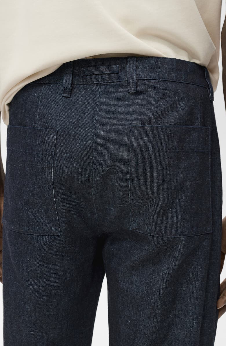 MANGO Straight Fit Flat Front Cotton & Linen Twill Pants, Alternate, color, Open Blue