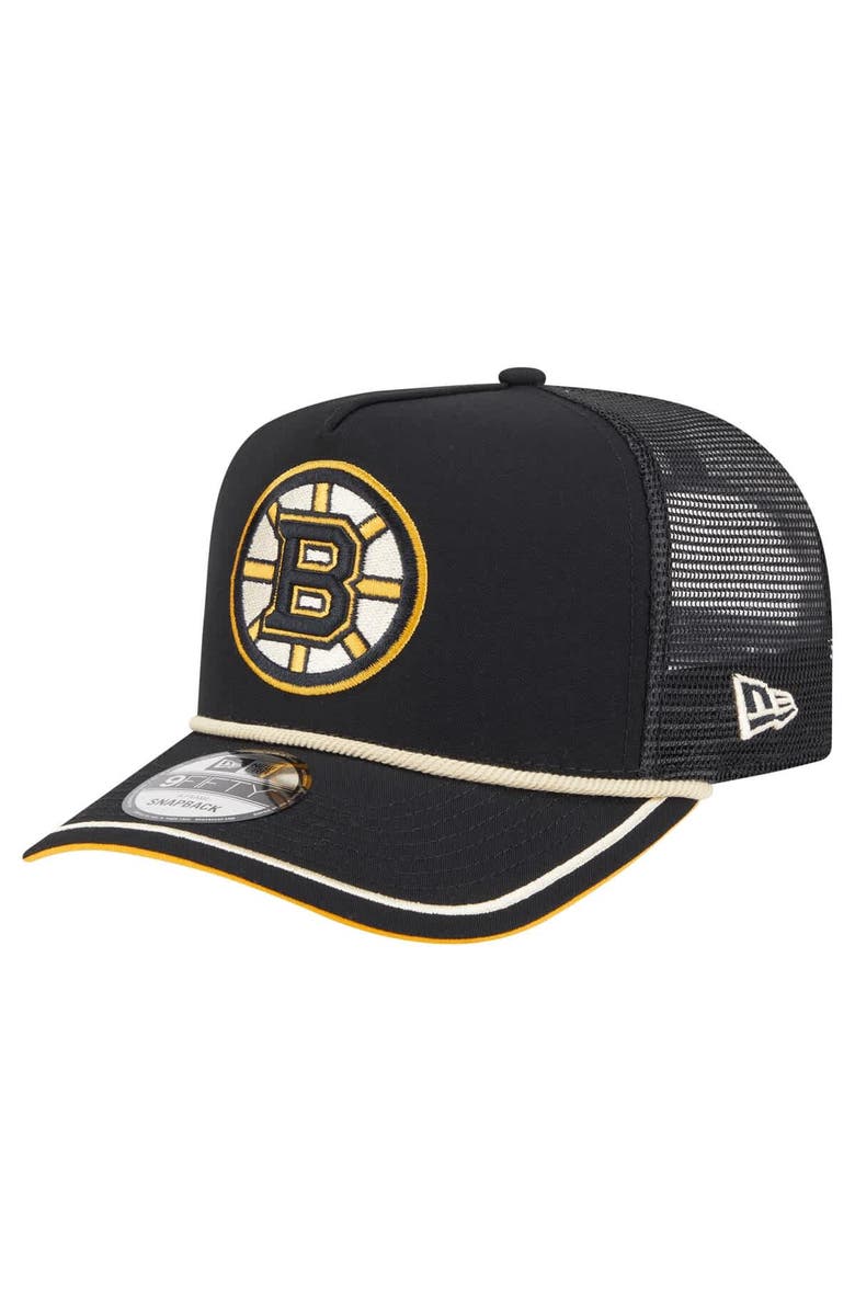 New Era Men's New Era Black Boston Bruins Vintage Team Rope A-Frame 9FIFTY Snapback Hat, Main, color, Black