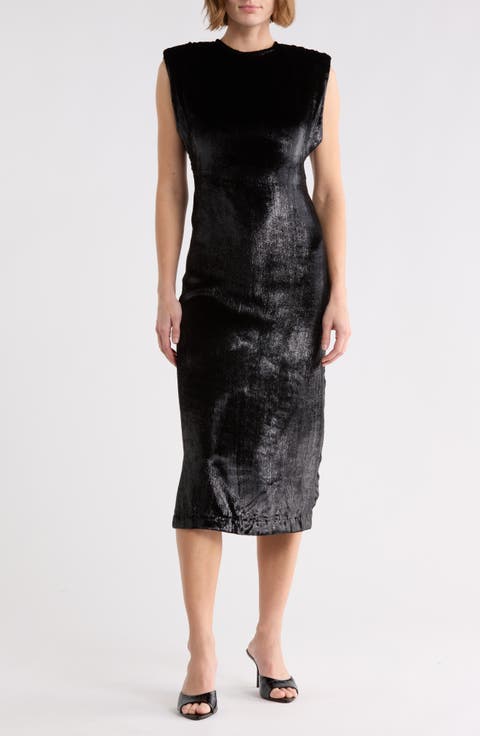 Sleeveless Metallic Velvet Midi Dress