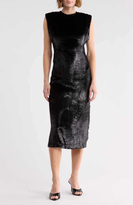 Sleeveless Metallic Velvet Midi Dress