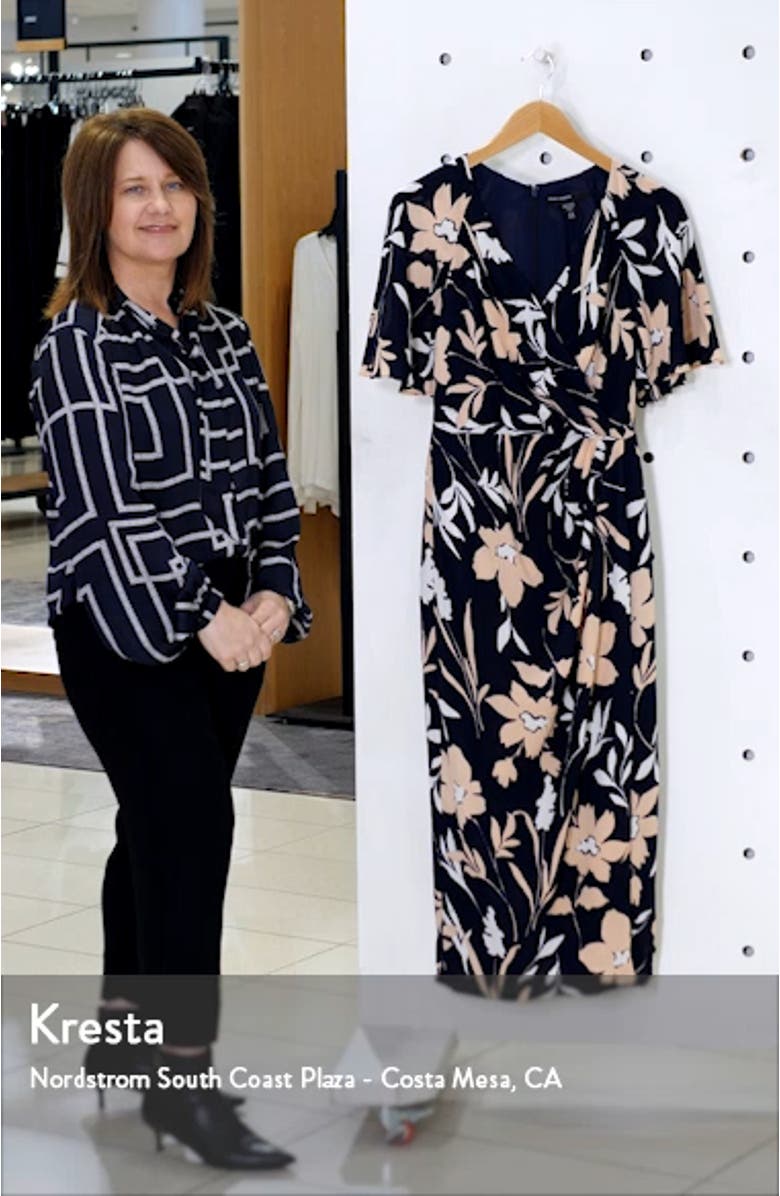 Floral Faux Wrap Crepe Midi Dress, sales video thumbnail